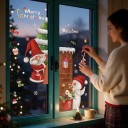 Autocolante de Crăciun pentru fereastră Reutilizabil Santa și om de zăpadă lângă coș Numele Merry Christmas și Welcome Decorațiune roșie pentru ușă 1