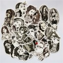 Autocolantes preto e branco de PVC 68 pcs Ilustrações de mulheres com tatuagens e flores Tamanho cerca de 5 cm Para decorar e personalizar objetos 1