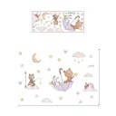 Autocollant mural 87,2 x 59 cm Ourson avec lapin sous un parapluie Décoration murale translucide pour enfants en vinyle mat Douce décoration de chambre 1