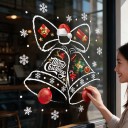 Autocollants de Noël pour fenêtre Réutilisables Cloches avec un nœud et l'inscription Joyeux Noël 48 x 53 cm Blanc et rouge Décoration de vitrine 4
