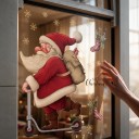 Autocollants de Noël pour fenêtre Réutilisables Santa Claus sur trottinette avec un sac Chaussettes et flocons dorés Décoration de vitrine 2