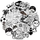 Autocollants noir et blanc avec divers motifs 50 pcs Ensemble d'autocollants en PVC avec des animaux et des plantes Taille d'environ 5 cm Décoration 2