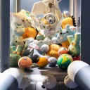 Automata spaziale per bambini con luci, pianeti, capsule, pupazzi di peluche, leve di controllo, timer e braccio per il prelievo 4