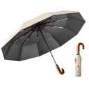 Automatischer Faltregenschirm mit Holzgriff Kompakter Reise-Regenschirm für die Handtasche Schutz vor Regen und Sonne Winddicht 7