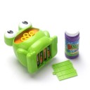 Automatisk bobleblæser grøn frø til børn Boblemaskine med hjul i munden Påfyldning inkluderet Strømforsyning 4x AA batterier Mål 13 x 10 x 14 cm 3