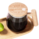 Automatyczny míchací kubek z odnímaną wirującą łopatką 400 ml iryzujące szkło na baterie drewniana designerska rączka do mieszania napojów 4