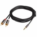 AUX propojovací kabel 3,5mm jack rozdvojený na dva konektory Pro připojení telefonu k reproduktorům Černý kabel s kovovými pouzdry konektorů 4