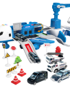 Avion de police pliable Jouet en plastique pour enfants Ensemble de panneaux de signalisation et de mini voitures Amusement pour petits pilotes 3