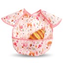 Babete com mangas e bolso 30 x 25 cm Corte sobre os ombros Animais da floresta em fundo rosa claro Contorno rosa e fecho de velcro 3