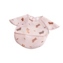 Babete infantil para alimentação 30 x 25 cm Rosa com padrão de dachshunds e quadrados Mangas sobre os ombros Bolsa escondida para migalhas e restos de comida 3