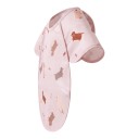 Babete infantil para alimentação 30 x 25 cm Rosa com padrão de dachshunds e quadrados Mangas sobre os ombros Bolsa escondida para migalhas e restos de comida 4