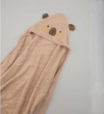 Babysvøb med hætte 80 x 80 cm Fleece babyhåndklæde med bamsemotiv Blødt tæppe til nyfødte og småbørn 2