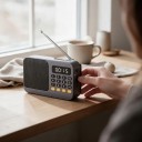 Bærbart FM-radio 116 x 34 x 71 mm med Bluetooth 5.0 og MP3-afspiller fra microSD og USB med lommelygte og USB-C opladning i mørkegrå farve 2