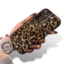 Bagcover til Samsung Galaxy A55 5G Leopardmønster Holdbart og ultra tynd Mat overflade Brun med sorte pletter Sorte kanter Kamera beskyttelse 6