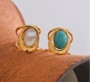Bague ajustable avec pierre ovale d'environ 21,5 mm, double monture délicatement façonnée, bijou moderne et frappant avec un décor dominant 2