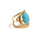 Bague ajustable avec pierre ovale d'environ 21,5 mm, double monture délicatement façonnée, bijou moderne et frappant avec un décor dominant 3