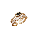 Bague double de luxe pour femmes 2 mm Taille ajustable Bague ouverte Acier inoxydable Forme gravée Pierres Crystaux Pierre précieuse 5