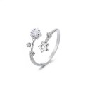 Bague en argent pour femme diamètre 16,5 mm Étoiles 3/5 mm Taille ajustable Bague ouverte fine avec étoile en cristal et étoile creuse et mini cristaux 1