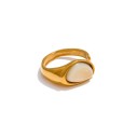 Bague taille 7 avec pierre ovale lisse d'environ 11 mm, monture délicatement façonnée, design minimaliste et élégant 1