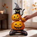 Balão de Folha em Pé Gato Preto com Chapéu de Bruxa em Abóboras Não Inflado 68 x 140 cm Laranja e Preto Decoração de Halloween 2