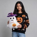 Balão Inflável em Pé de Fantasma com Chapéu de Bruxa e Abóbora 48 x 67 cm Branco Roxo e Laranja Decoração de Halloween para Casa 2