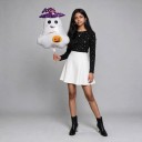 Balão Inflável em Pé de Fantasma com Chapéu de Bruxa e Abóbora 48 x 67 cm Branco Roxo e Laranja Decoração de Halloween para Casa 3