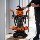 Balão Inflável em Pé Monstro com Cabeça de Abóbora e Chapéu de Bruxa com 4 Abóboras Laranja e Preto Decoração de Halloween 2