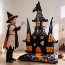 Balão insuflável casa assombrada decoração de Halloween 150 x 106 cm Balão de folha Preto e laranja Decoração para Halloween e festa 2