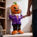 Balão insuflável figura com cabeça de abóbora Decoração de Halloween 58 x 124 x 32 cm Balão de folha Laranja e roxo Decoração para Halloween 3