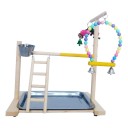 Balcão de madeira com brinquedos para aves 7