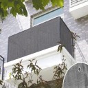Balcony Privacy Screen for Railing 0.9 x 5 m Grey Polyethylene Fabric with Eyelets for Attachment Including Cord and 10 Tie Wraps 2
