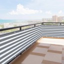 Balcony Screen for Railing Privacy on Balcony and Terrace Grey and White Stripes Plastic 90 x 500 cm With Tie Wraps and Rope 2
