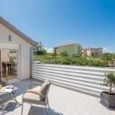 Balkónová zástena na zábradlie pre súkromie na balkóne aj terase Šedobiele pruhy Plast 90 x 500 cm So sťahovacími pásikmi a lanom 4
