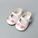 Ballerinas für Puppen 43 bis 45 cm Mit Riemen über dem Spann und Schnalle Verzierung aus kleinen Rosen an der Spitze Schuhe aus PU-Leder Größe 4