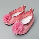 Ballerine con decorazione floreale per bambola 43 cm Sottopiede con paillettes Fiore di stoffa sulla punta Bordo lucido e anello sul tallone 2