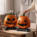 Ballon gonflable citrouille double face Décoration d'Halloween 45 x 36 cm Ballon en aluminium avec socle Orange et noir Décoration pour Halloween 6