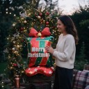 Ballon gonflable debout Cadeau avec nœud Joyeux Noël 150 x 80 cm Vert rouge et doré Décoration de Noël pour la maison et le magasin 6