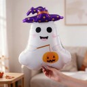 Ballon gonflable debout en forme de fantôme avec un chapeau de sorcier et une citrouille 48 x 67 cm Blanc violet et orange Décoration d'Halloween 5