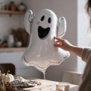 Ballon gonflable debout Fantôme avec les bras levés et un sourire 59 x 75 cm Blanc et noir Décoration d'Halloween pour la maison et la chambre 6