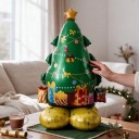 Ballon gonflable debout Sapin de Noël avec étoile et cadeaux Socle avec 4 pieds 72 x 114 cm Vert et doré Décoration de Noël 2
