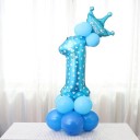 Balon aniversar în formă de cifră cu coroană pentru copii Set cu baloane mici în stâlp Suprafață lucioasă cu model alb Dimensiune 100 cm 1