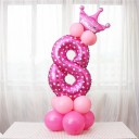 Balon aniversar în formă de cifră cu coroană pentru copii Set cu baloane mici în stâlp Suprafață lucioasă cu model alb Dimensiune 100 cm 19