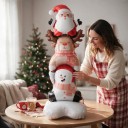 Balon decorativ gonflabil Santa Claus, ren și om de zăpadă, 3 figurine suprapuse, 51 x 150 cm, Roșu, Alb și Maro, Decorațiune de Crăciun 2
