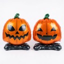 Balon dublu cu umplere în formă de dovleac decorare de Halloween 45 x 36 cm Balon din folie cu suport Portocalie și neagră Decorațiune 1