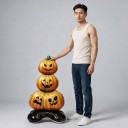 Balonul inflatable în formă de dovleac, cu fețe sculptate, 55 x 120 cm, portocaliu și negru, decorare de Halloween pentru casă și magazin 4