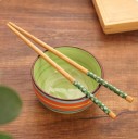 Bamboo Chopsticks with Floral Pattern for Asian Dishes Colourful Upper Part with Small White Flowers Tapered Tip Length 24 cm 5