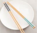 Bamboo Chopsticks with Floral Pattern for Asian Dishes Colourful Upper Part with Small White Flowers Tapered Tip Length 24 cm 6