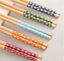 Bamboo Chopsticks with Floral Pattern for Asian Dishes Colourful Upper Part with Small White Flowers Tapered Tip Length 24 cm 8