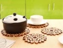 Bamboo Mat for Pots and Mugs Round Mat Made of Interconnected Circles in Shades of Brown For Kitchen Worktop and Dining Table 5