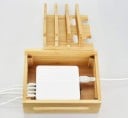 Bamboo Organiser for Charging Station Mobile and Tablet Stand with Compartments Storage Box for Charger or Power Bank Tidy Cables 4